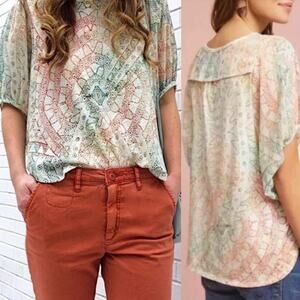 Anthropologie Eri + Ali Briony Multicolored Dolman Balloon Sleeve Top Mosaic Sm